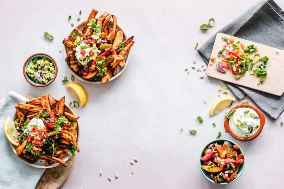 sweet potato fries and toppings