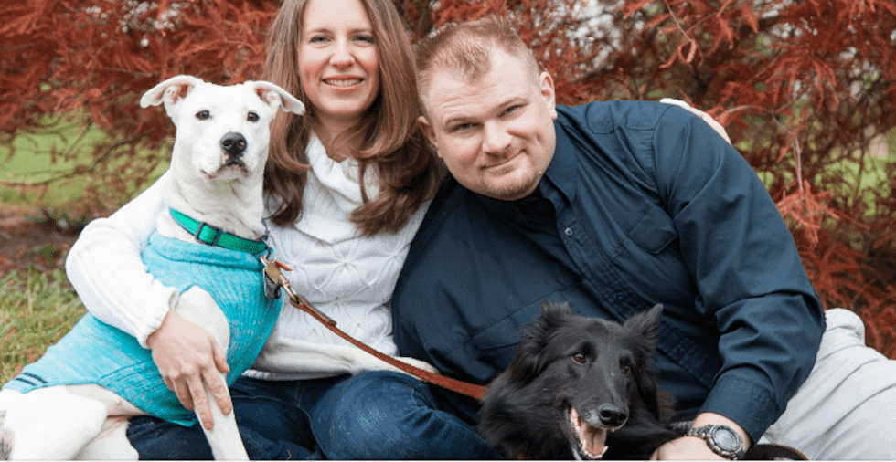 Beth O'Hara with husband and dogs