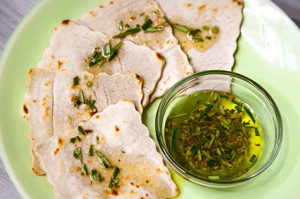 Low Histamine Herbed Olive Oil and Cassava Flatbread on plate