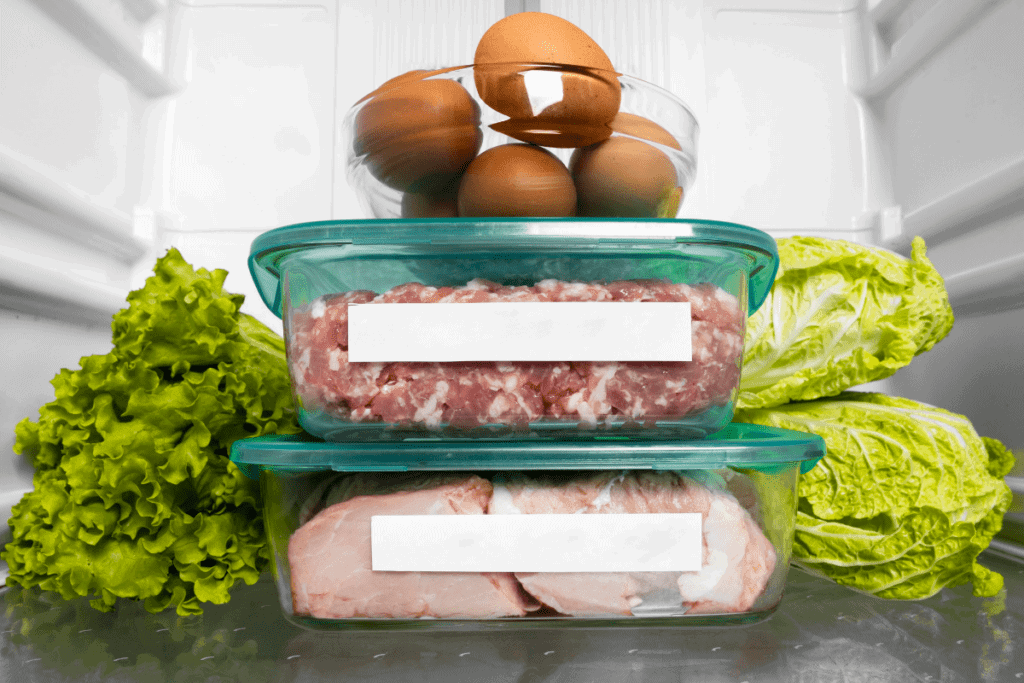 Meat in storage containers