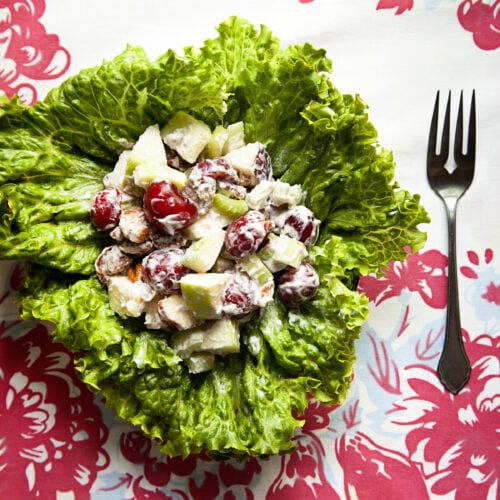 Low Histamine Waldorf Salad served in leaf