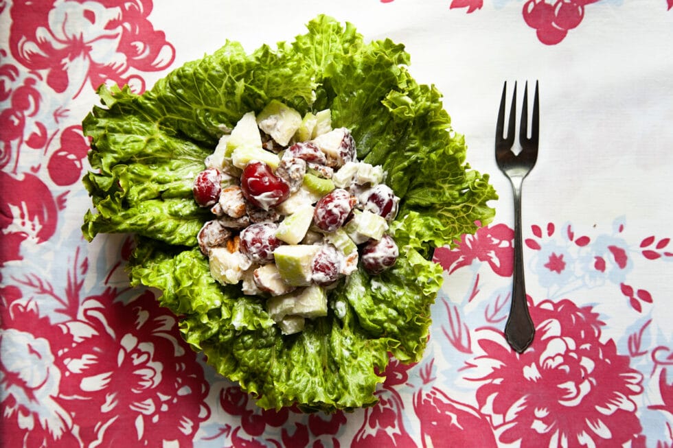 Low Histamine Waldorf Salad served in leaf