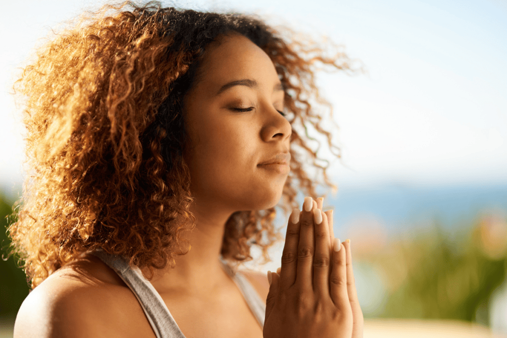 young woman breathing, nervous system balance