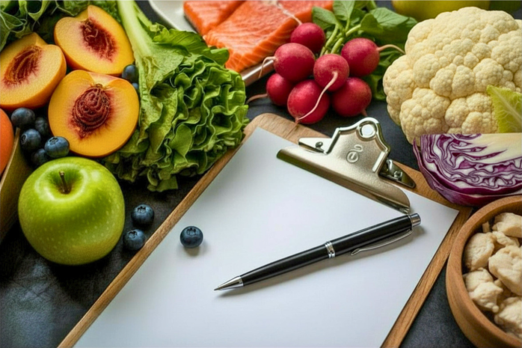 Low Histamine Meal Planning product, meat, and clipboard