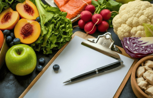 Low Histamine Meal Planning product, meat, and clipboard